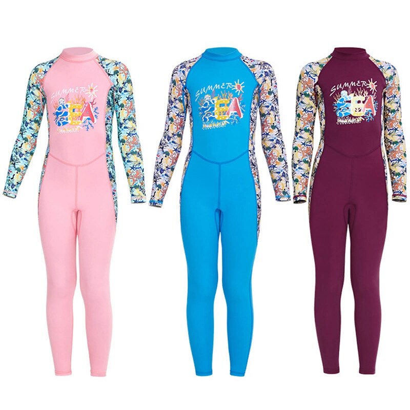 One-piece Kids Swimwears Diving Suits Long Sleeves Girls Surfing Diving Jumpsuits Children Rash Guards Snorkel