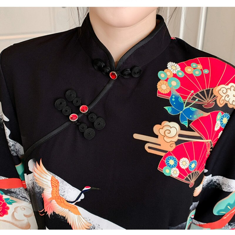 Vestido Cheongsam de talla grande XXL 3XL 4XL, moderna para mujer, informal, Qipao negro, ropa tradicional china