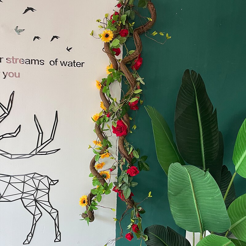 Flexible Artificial Tree Twigs Vine Branches Silk Plants Trunk Liana With Leaves For Home Wedding Garden Wall Hanging Decoration