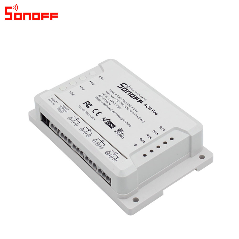 Itead Sonoff 4CH Pro R2/R3 Wifi Switch 4 Channel Inching Self-Locking Interlock Smart RF Control Remote Switch Work with Alexa