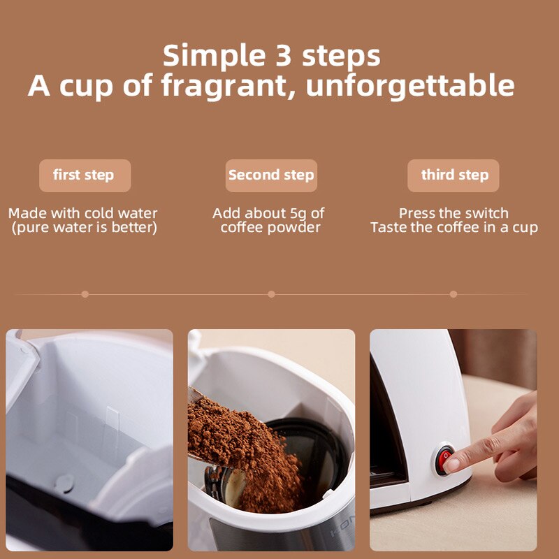 Household American Drip Coffee Machine Automatic Kitchen Appliance Coffee Maker 300ML Cafeter Cappuccino Milk Frother Coffee Pot