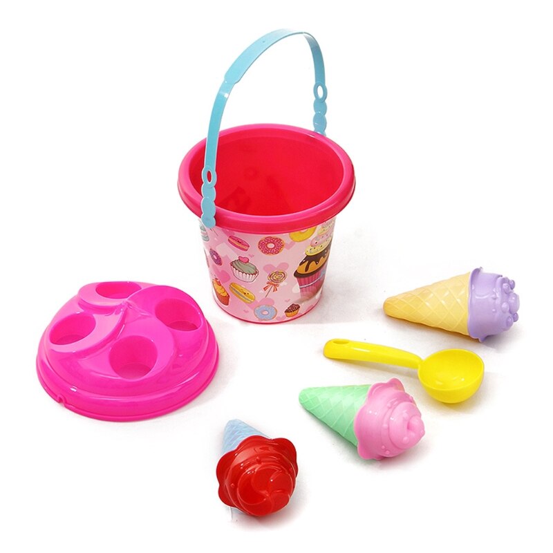 6Pieces Summer Game Kit Sand Playing Toy Sandpit Beach Sandbox with Bucket Beach Sand Toy Ice Cream Model Kids’ Play Set