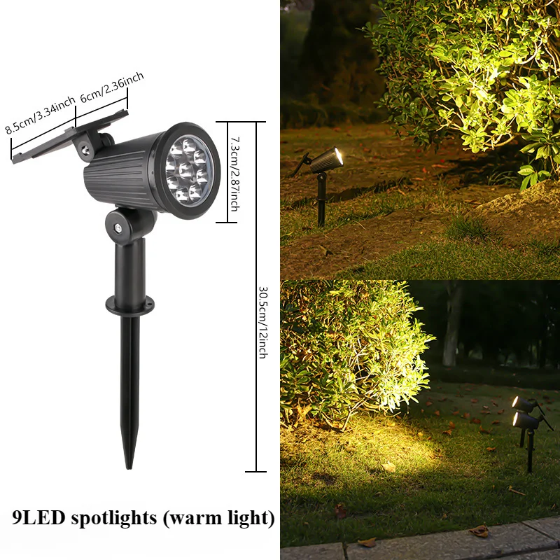 9-LED-zonne-spots buiten IP65 waterdichte helderheid verstelbare spotlicht tuin achtertuin oprit patio decorlamp: orange