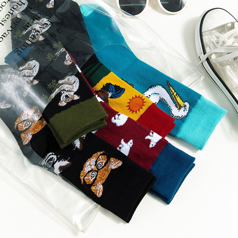 Sokken heren lente en herfst street wild sports crew sokken met cartoon dieren tube sokken