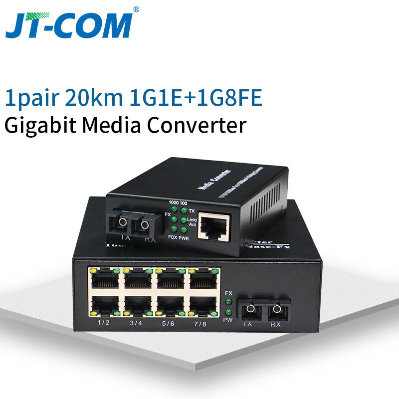 Gigabit ethernet fiber mediekonverter med en indbygget -in 1gb singlemode sc transceiver ,10/100/1000m rj45 to 1000 base-lx, op  to 20km