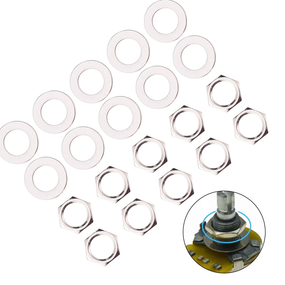40 pièces écrou de guitare joint potentiomètre écrou et joint petites pièces de guitare électrique en métal pour le Style de magasin à domicile M7: Silver