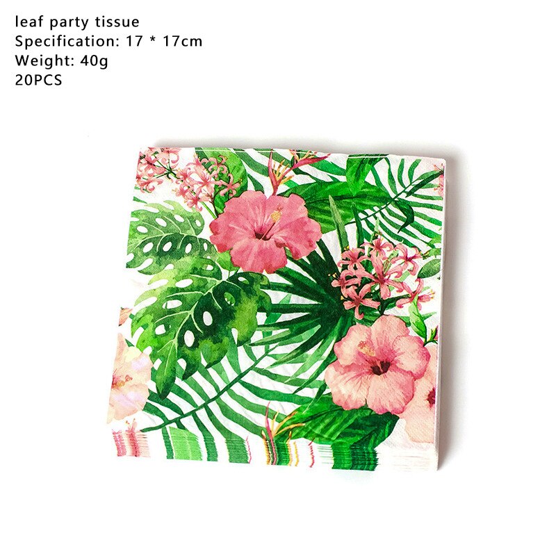 Hawaii party decoration green leaves jungle disposable tableware plates napkins tropical summer wedding party: 20pcs zhiijn