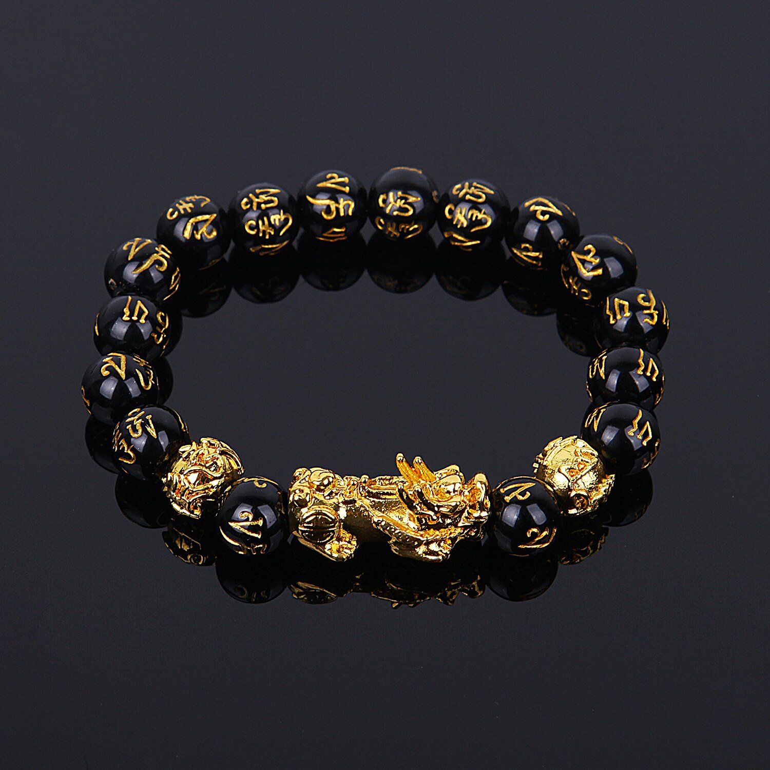 unisex Männer Armbinde Glück Buddha Obsidian Stein Perlen Armbänder Chinesischen FengShui Pi Xiu Farbwechsel Armbinde Reichtum Armbinde: Gold 10mm