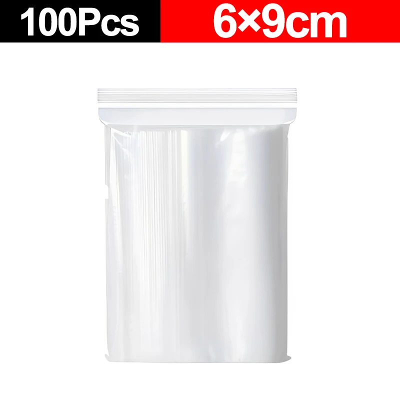 100Pcs Transparent Plastic Sealing Bag Reusable Sealed Bags Food Storage Vacuum Fresh Packing Pouch Jewelry Organizer Zip Bag: Red