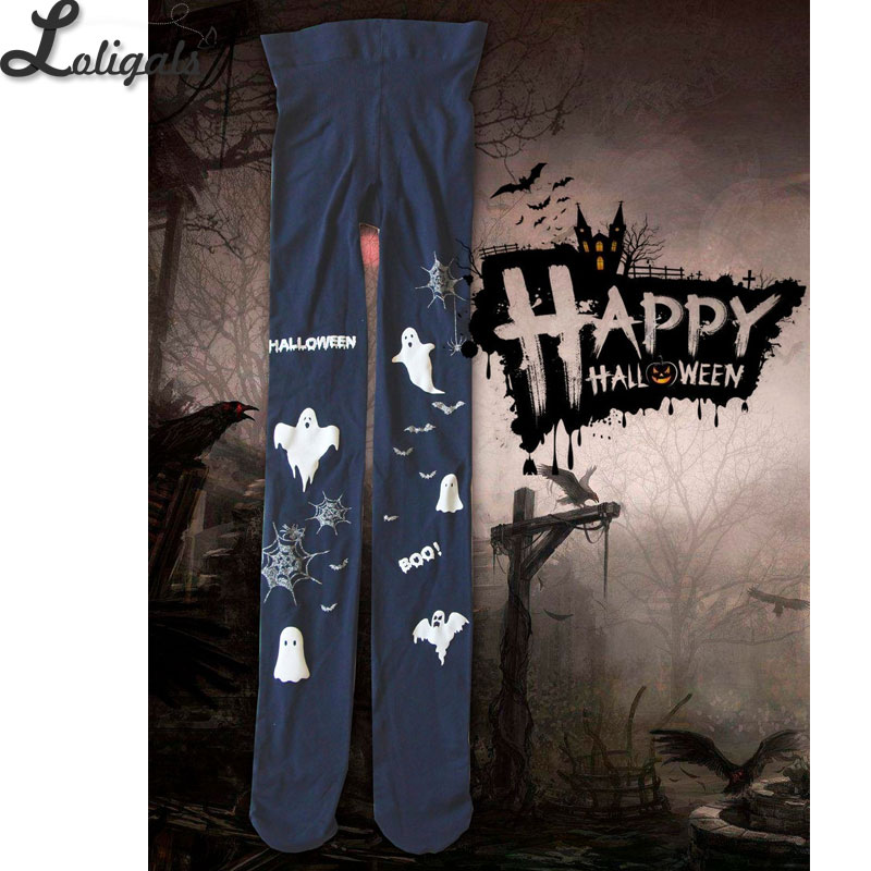 Halloween Tights with Little Devil Print Gothic Lolita Pantyhose: Blue