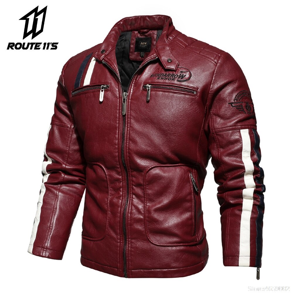 Motorcycle Jacket Mens Moto Leather Men's Brand Leather Jacket Coat Men Handsome Washed Embroidery Biker PU Jacket Male Jaqueta: KH-168-RD / XXXL