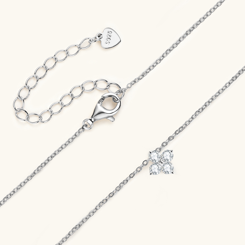 Anziw Glücksklee-Halskette, vierblättrig, zertifiziert, D0,40 CT, Moissanit-Anhänger, massives 925er-Sterlingsilber, Damen-Charme, Schmuck,