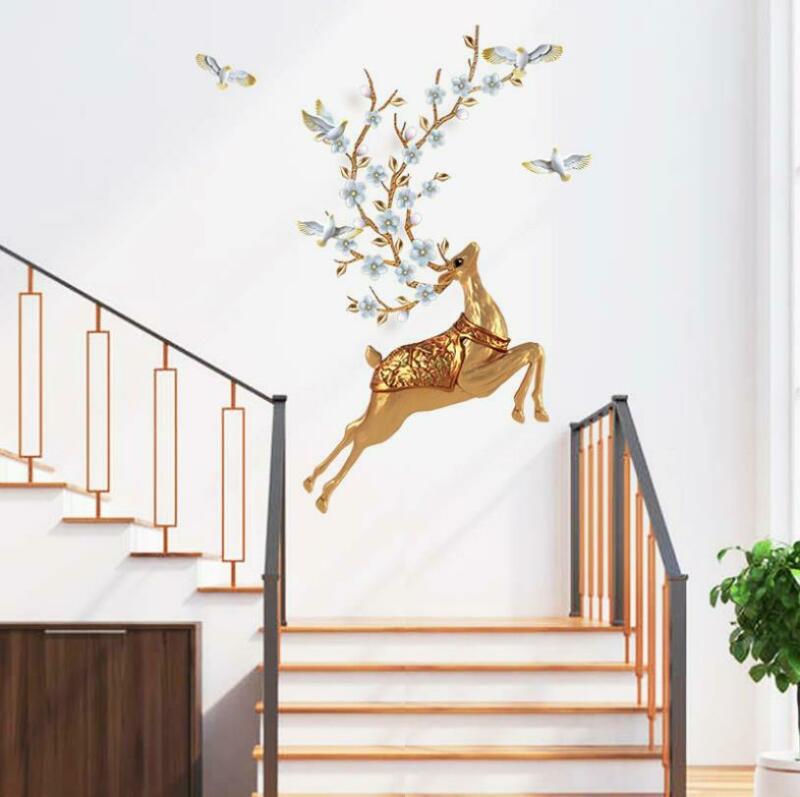 God jul gyldne hjorte pvc væg klistermærke butiksvindue mærkater stue væg klistermærker jul hjem dekorationer