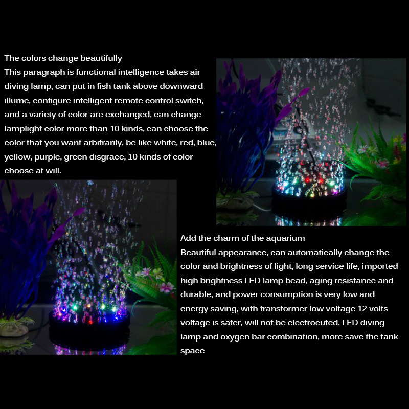 Akvarium belysning nedsænket led boble luft lys farverig akvarium dekoration fisk tank bobler lampe eu stik vandtæt