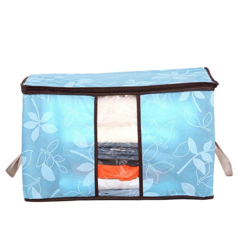 Foldbart tøj arrangør tæppe opbevaring arrangør dynetaske skab arrangør til pude dynetæppe opbevaringspose arrangør: Himmelblå