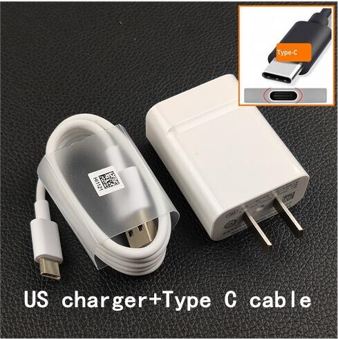 Oryginalna szybka ładowarka Huawei QC2.0 9V 2A ue wtyczka kabel Usb 3.1 typu C szybka ładowarka do P20 lite P9 P10 Nova 3 smartphone: US Type C cable