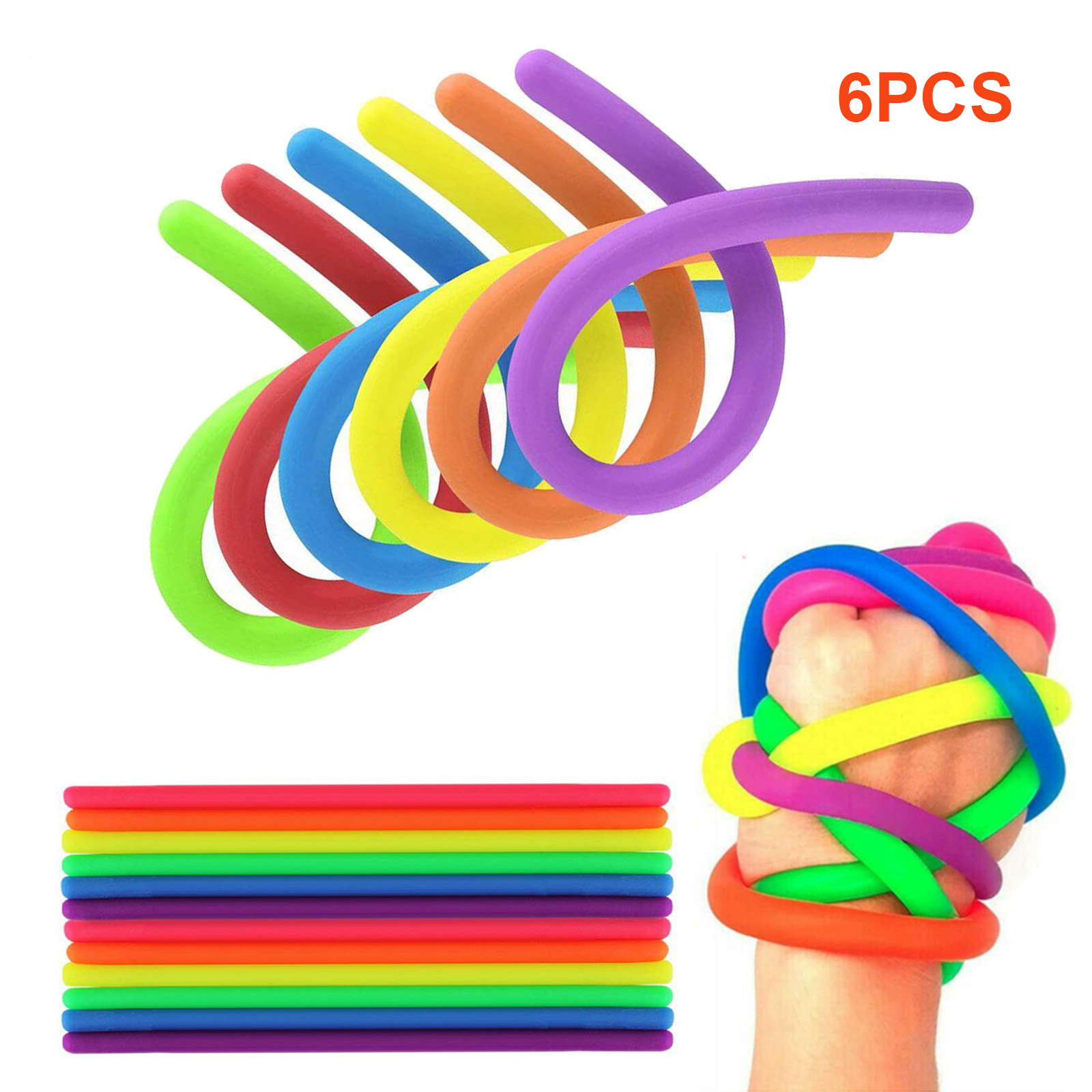 1/6/12Pcs Diverse Kleuren Soft Rubber Rekbare String Noedels Stress Angst Relief Speelgoed Voor Volwassenen Kids verjaardagsfeestje Gunsten: 6PCS