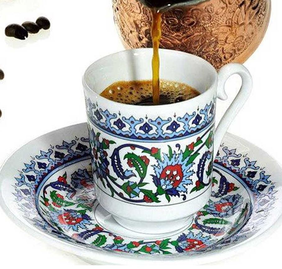 Café turc et tasse à thé grecque porcelaine avec peinture à la main authentique tasse à café en céramique et soucoupe boisson