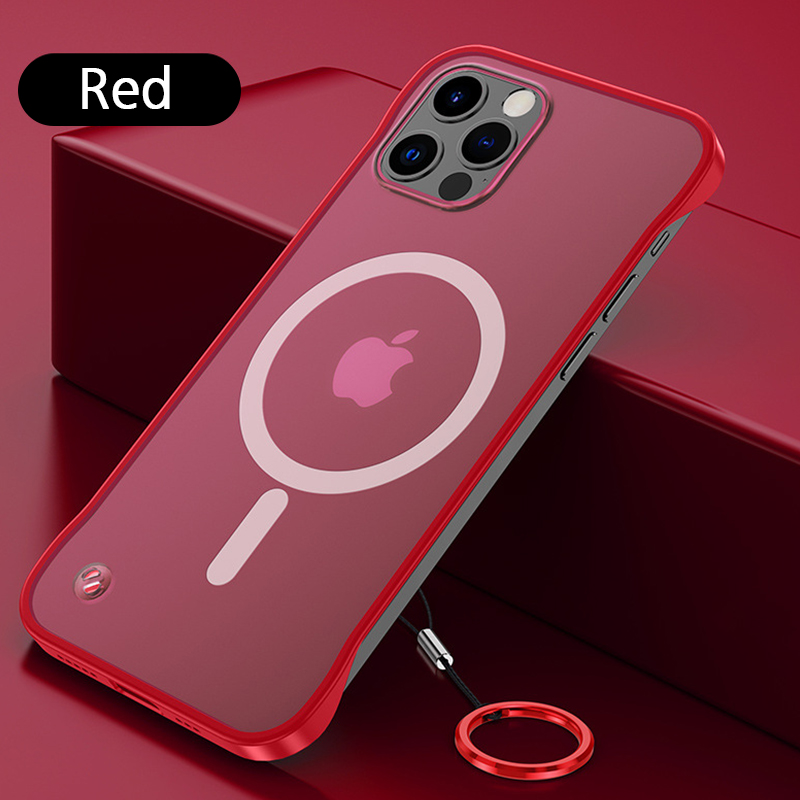 Magnetic frameless case For iphone 12 Pro Max mini Matte Back Cover No Fingerprint case For Apple iphone 6.1 6.7 accessories: For iphone 12 mini / Red