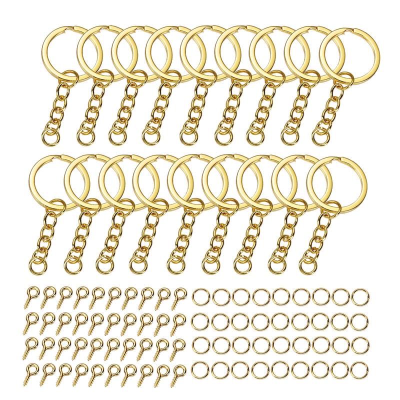 320pcs/Set DIY Keychain Sets Jump Rings 6mm For Earring Jewelry Making Mini Screw Eye Pin Pendant: Gold