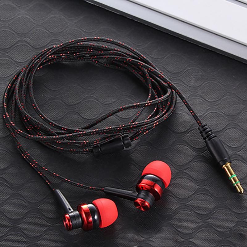 Wired Earphone Brand Stereo In-Ear 3.5mm Nylon Weave Cable Earphone Headset With Mic For Laptop Smartphone: Red