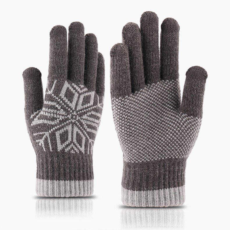 Touch Screen Gloves Men's Jacquard Plus Velvet Winter Thick Knitted Warm Woolen Gloves: A331B-9