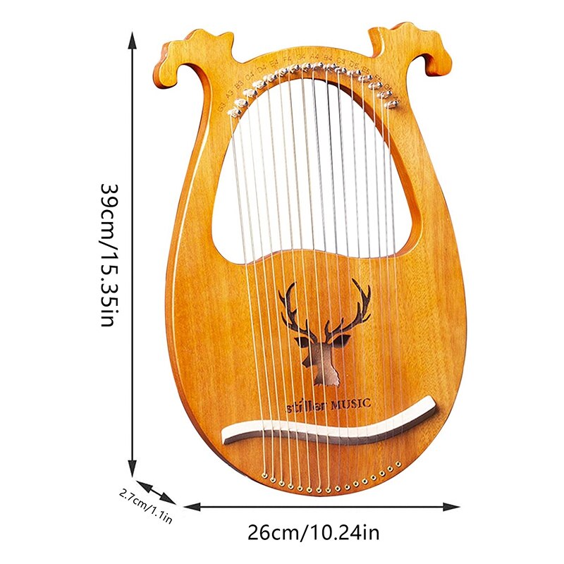 Lyre Harp,Greek Violin,16 Wooden String Harp Solid Wood Mahogany Lyre Harp with Tuning Wrench for Music Lovers Beginners
