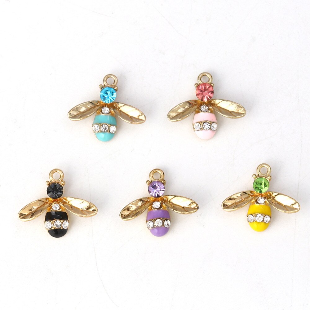 Doreenbeads charms bi dyr zink baseret legering klar rhinestone emalje vedhæng smykker til gør-det-selv smykker fremstilling 17mm x 15mm,10 stk.