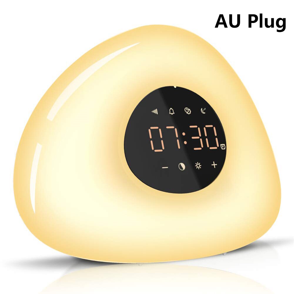 Soloppgang vekkerklokke våkne nattlys solnedgang digital klokke med slumrefunksjon naturlyder søvnhjelp 7 farger lampe: Au støpsel