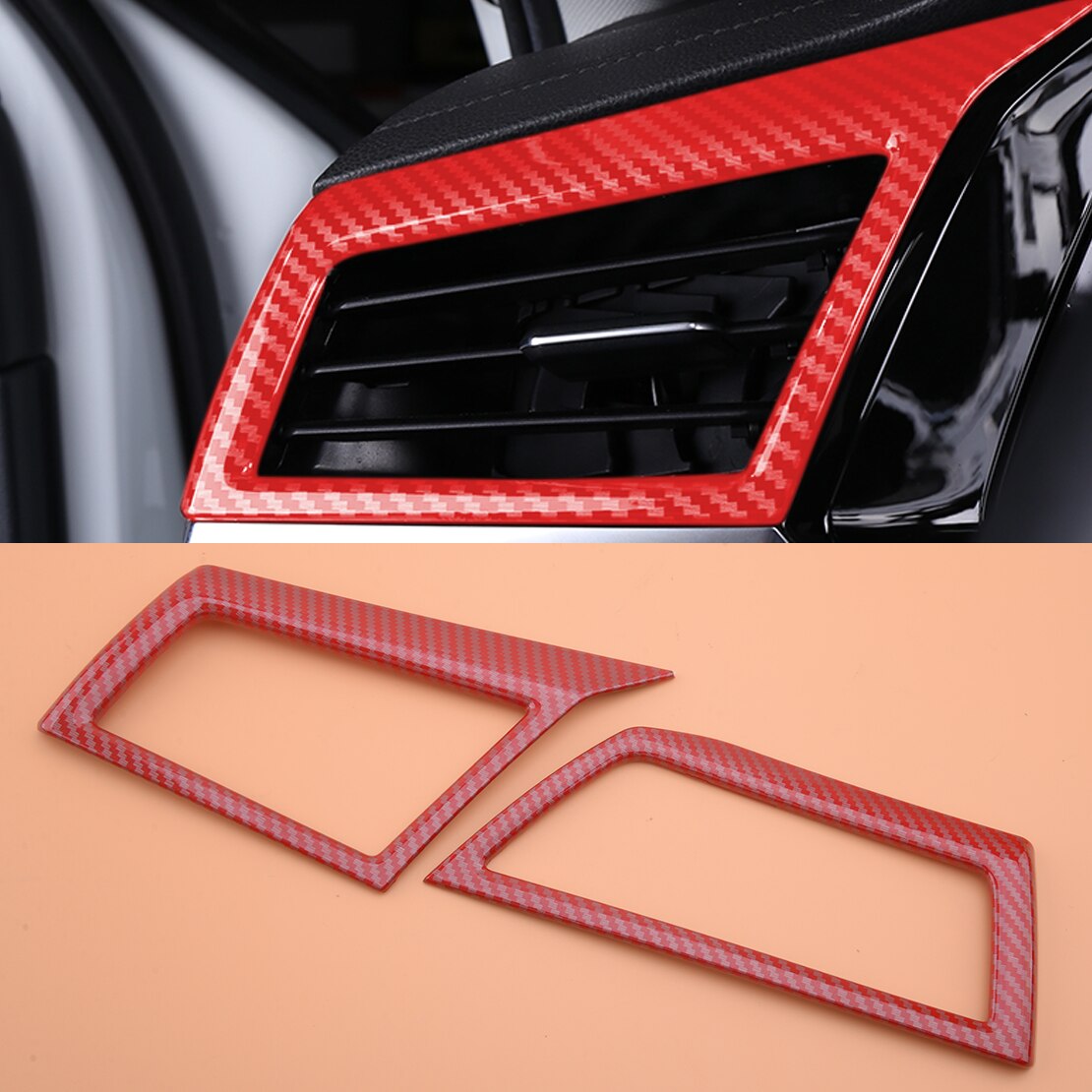 beler 2pcs/set Carbon Fiber Red ABS Console Air Outlet Cover Trim Fit For VW Jetta MK7 LHD