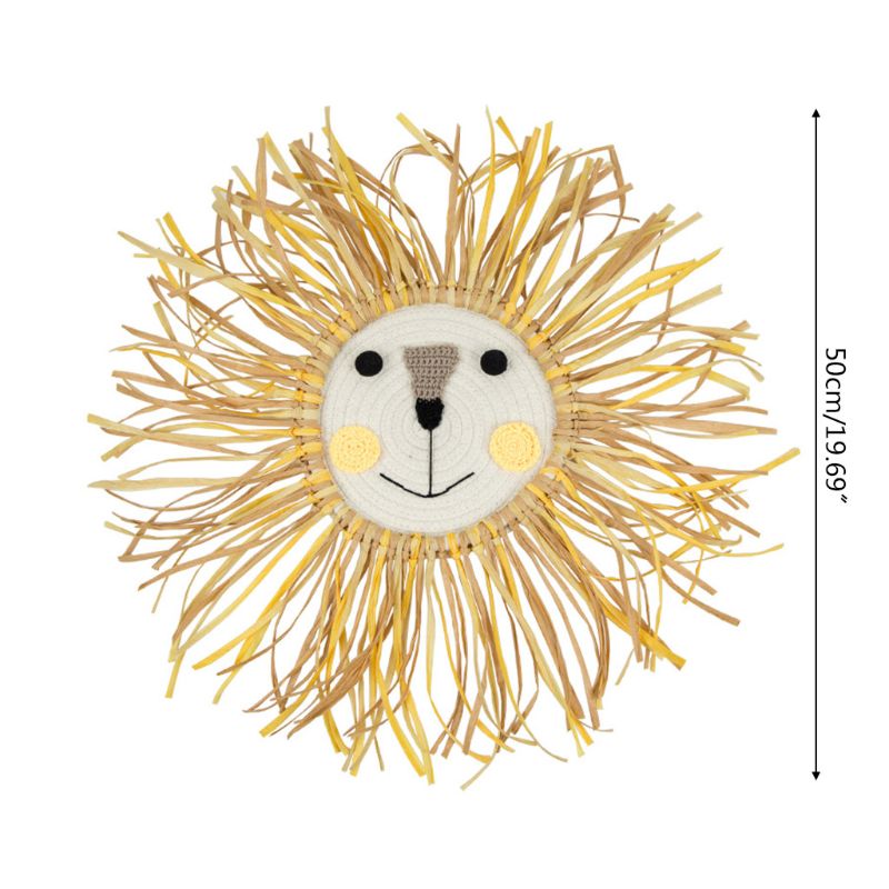 Tegneserie løve hængende dekorationer bomuldstråd vævning dyr hoved væg ornament