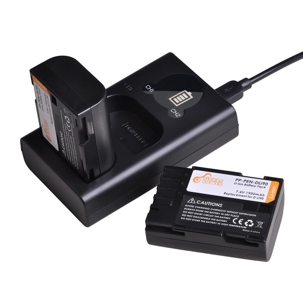 2Pcs D-Li90 DLi90 D Li90 Battery & Dual USB Charger for Pentax K-7 K-7D K-5 K-5D K-5 II K-5IIs K-3 K-3 II K-01 K-1 645 645D 645Z