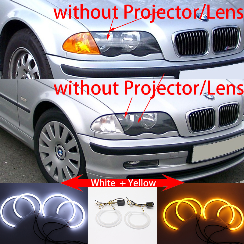 WHITE LED Headlight Halo Angel Demon Eyes Kit angel eyes light for BMW 3 series E46 sedan touring wagon coupe compact 1998-2005: 1. Without Lens W Y