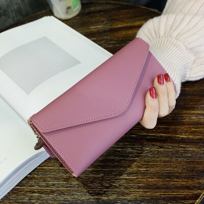 Envelope Women Wallet Hit Color 3Fold Flowers Printing PU Leather Wallet Long Ladies Clutch Coin Phone Purse: Pink1