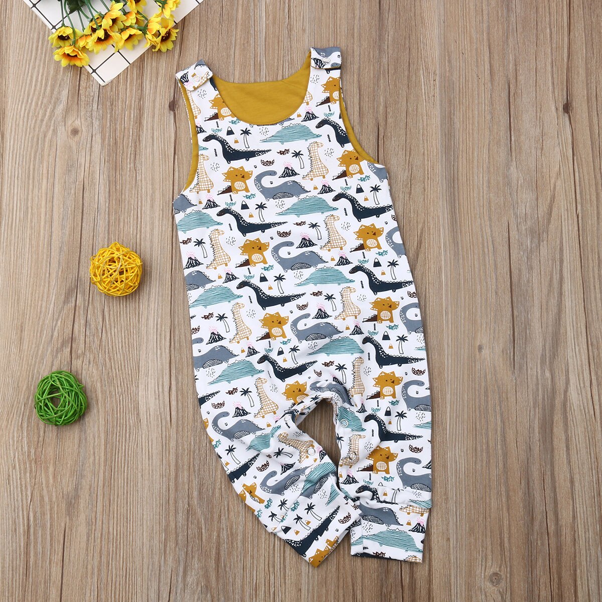 Pasgeboren Kids Baby Boy Cartoon Dinosaurus Patroon Kleding Mouwloze Jumpsuit Romper Casual Ronde Hals Playsuit Outfit 0-24 Maanden