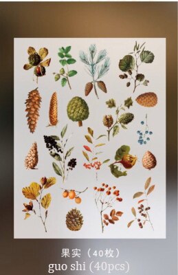 JIANWU – Autocollants washi, séries plantes et fleurs, 40 pièces, étiquette de scrapbook, décoration pour journal intime, fourniture de papeterie: guo shi