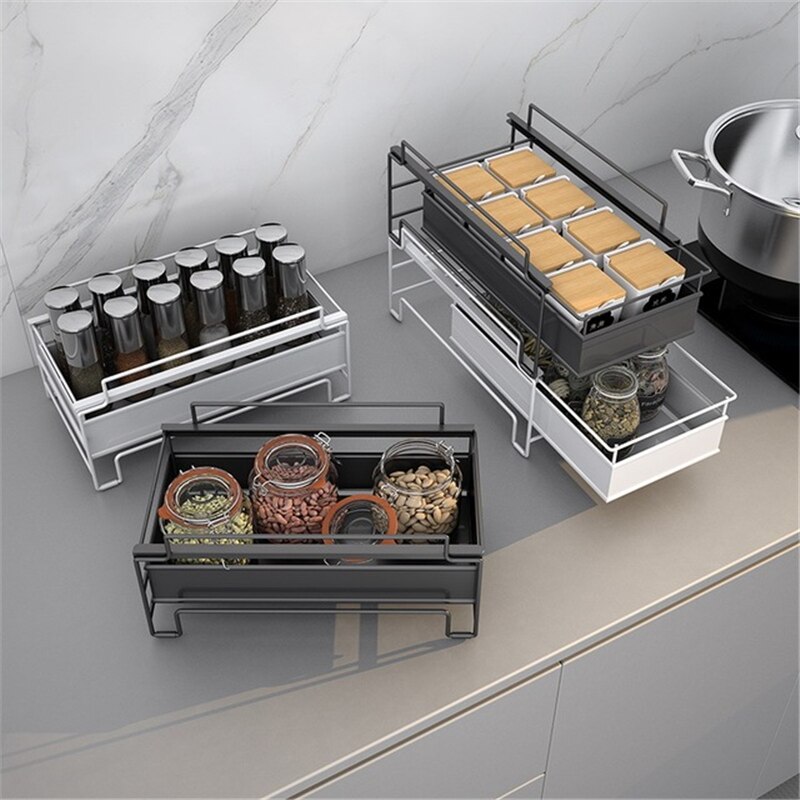 Kitchen Countertop Spice Racks Stackable Storage Rack Multi-layer Pull-out Storage Under Sink Storage Wrought Iron Storage Rack