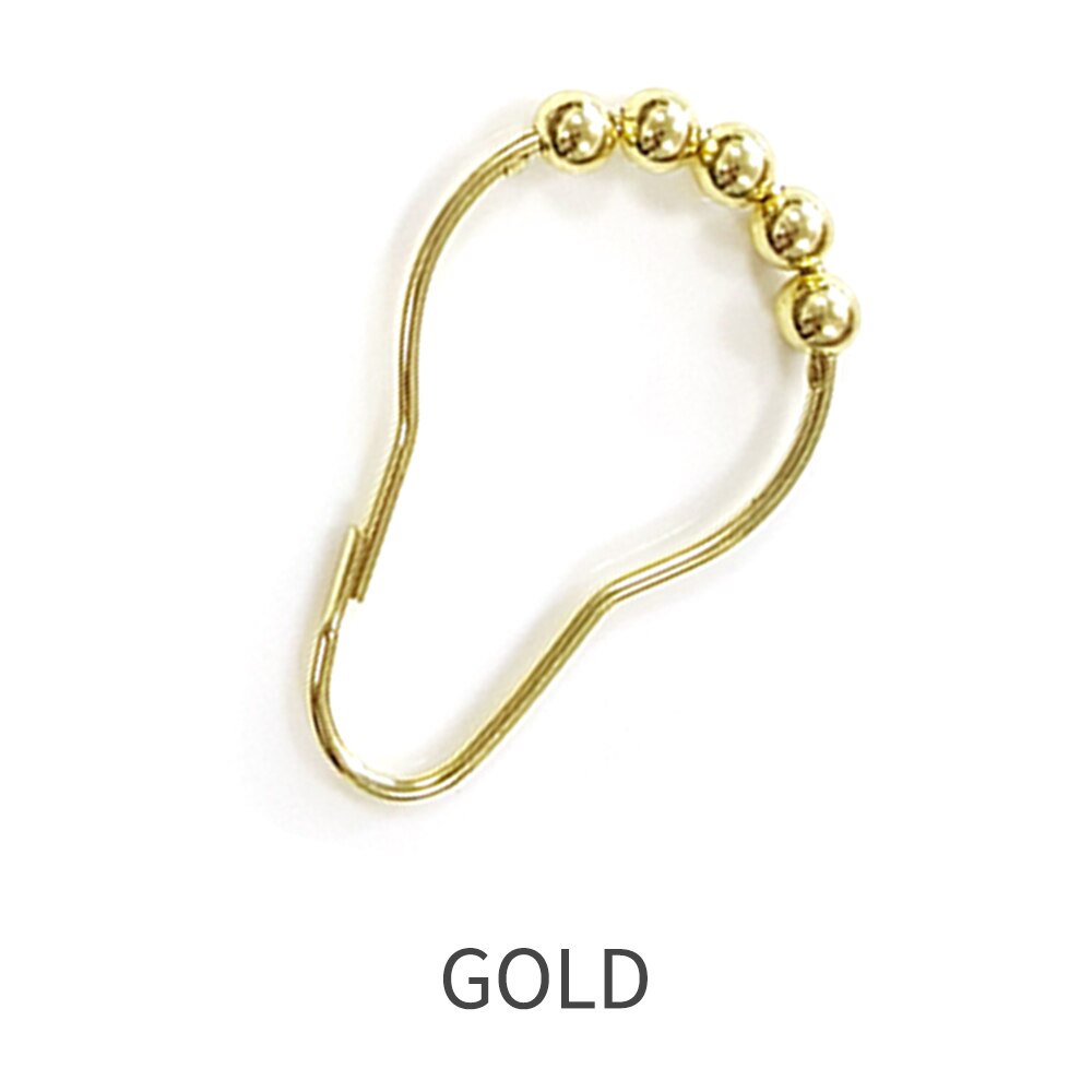 12Pcs Stainless Steel Shower Curtain Hooks Bath Curtain Rollerball Shower Curtain Rings Hook 5 Roller Polished Satin Nickel Ball: Gold