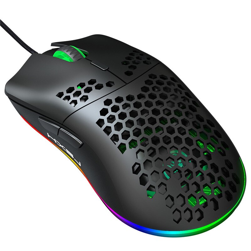 Mouse da gioco cablato USB leggero di fascia alta Mouse RGB 6 DPI regolabile a nido d'ape cavo ergonomico per Computer portatile bianco nero: black-without box