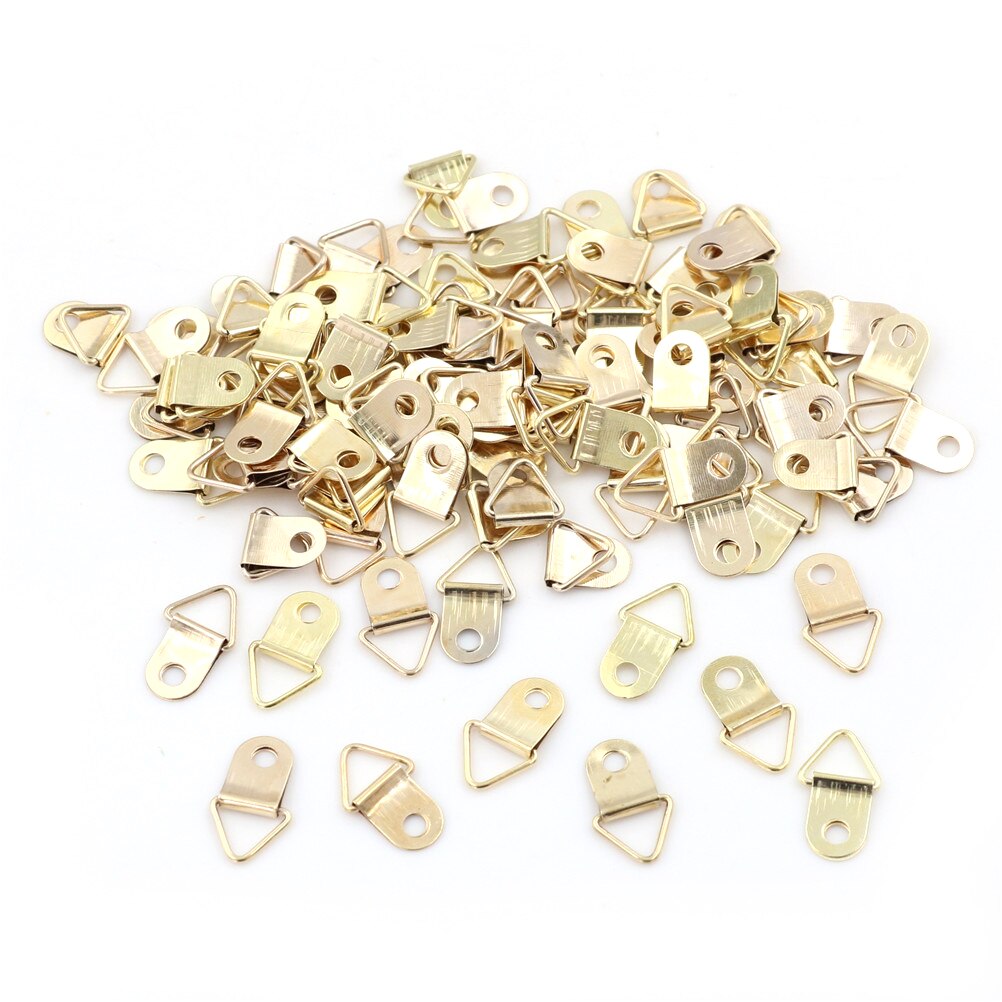 Universele Sterke Golden 100 Stuks D Ringen Decor Fotolijsten Hanger Haken Opknoping Driehoek Schroeven Helper