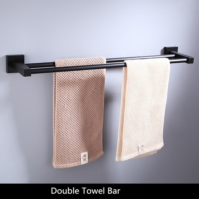 Baderoms tilbehør håndklestativ papirholder, håndklestang, toalettbørsteholder, håndklestativ svart baderomssett aluminium: Dobbel håndkle bar