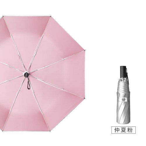 Parasol Fully-Automatic Umbrella Women 3 Folding Uv Large Outdoor Umbrella Rain Silver Garden Regenschirm Rain Gear EB50YS: Midsummer Powder