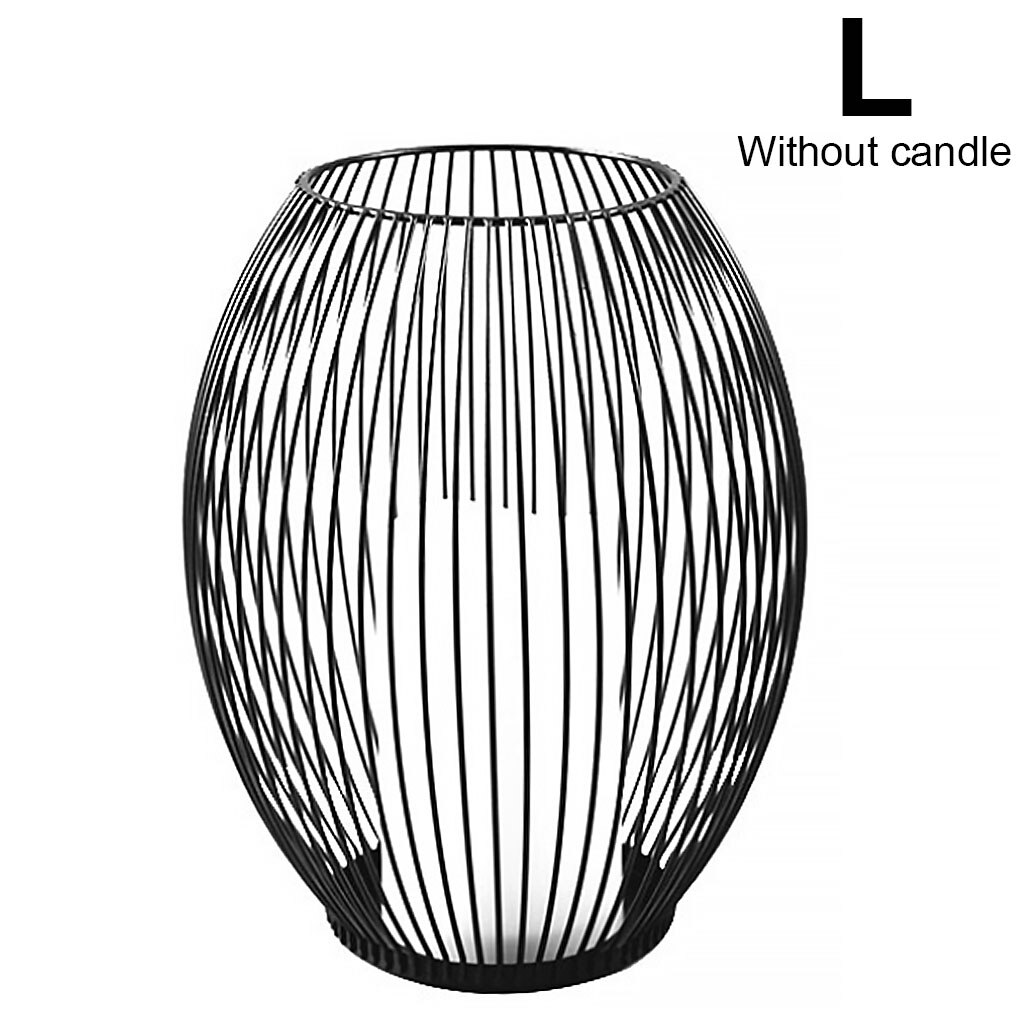 Zwarte Lantaarn Kandelaar Retro Metalen Ijzer Verlichting Kooi Kaarshouder Ornament Kandelaar Voor Party Home Decor: L