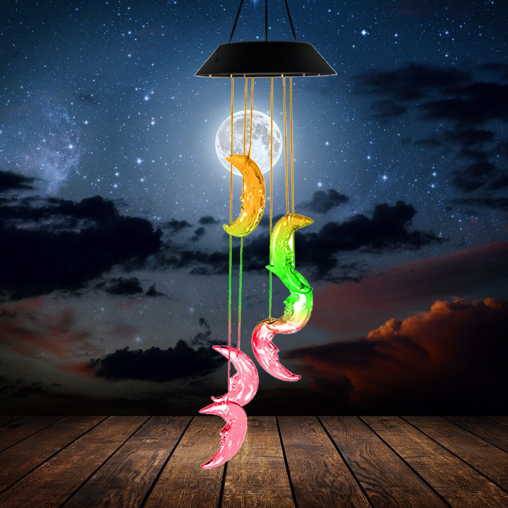 LED Solar Light Color Changing Moon Wind Chime Lamp Outdoor Garden Fences Light Transparent Solar Copper Bulb Chandelier