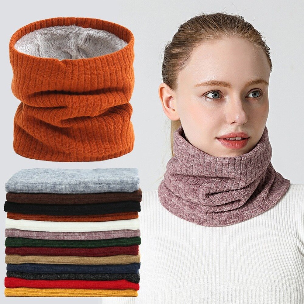 Women Knitted Scarf Solid Winter Snood Scarves Lady Warm Wool Fur Thick Unisex Men Neck Scarfs Ring Accessories