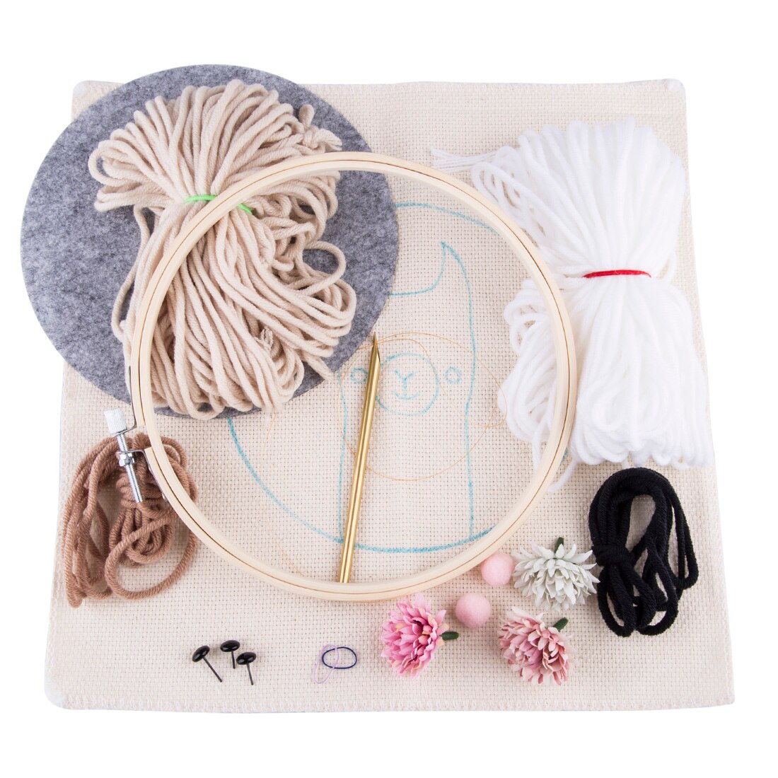 Diy Breien Wollen Kleed Haken Kit Handwerk Wollen Borduren Met 19X19Cm Borduren Frame Punch Naald-Alpaca