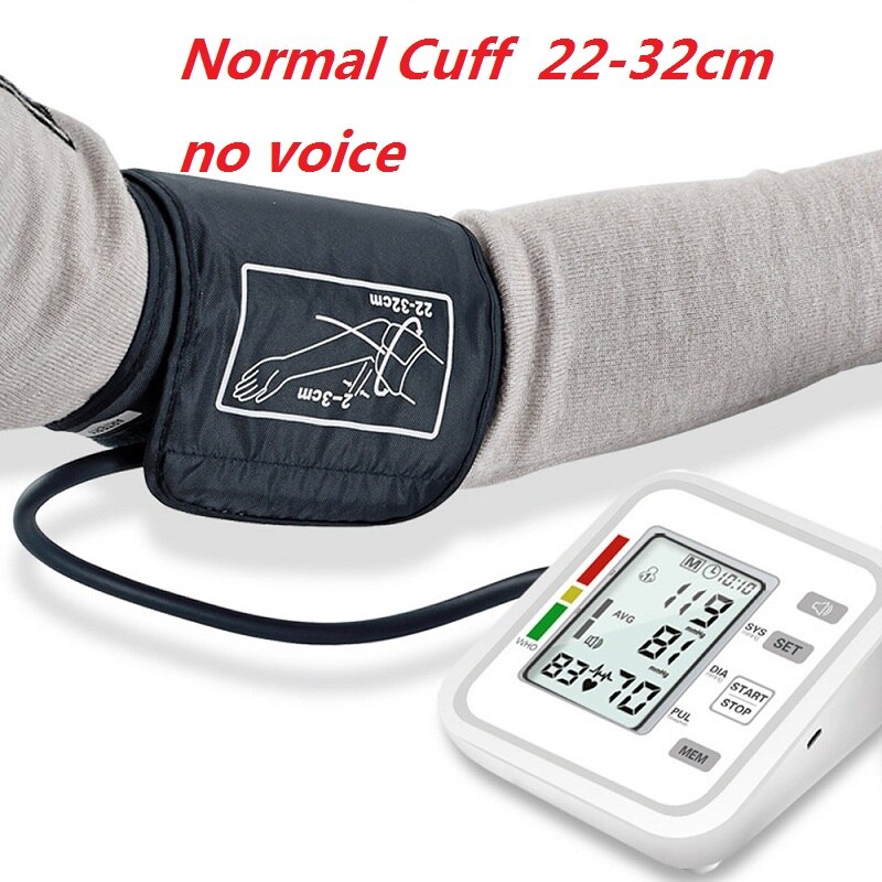 LCD Arm Automatic Blood Pressure Monitor BP Sphygmomanometer Pressure Meter Tonometer for Measue Arterial Pressure English voice: 22-32cm no voice