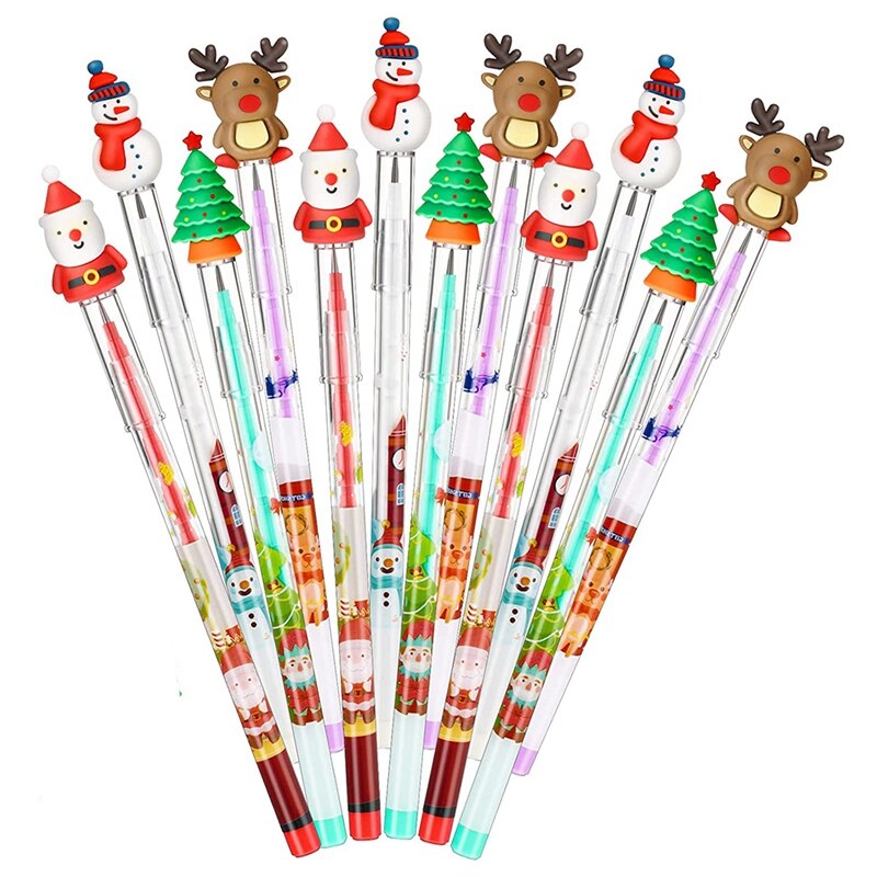 Christmas Pencils Multi Point Stackable Push Pencil with Santa Claus, Christmas Tree, Snowman, Elk for Kids (56Pcs): Default Title