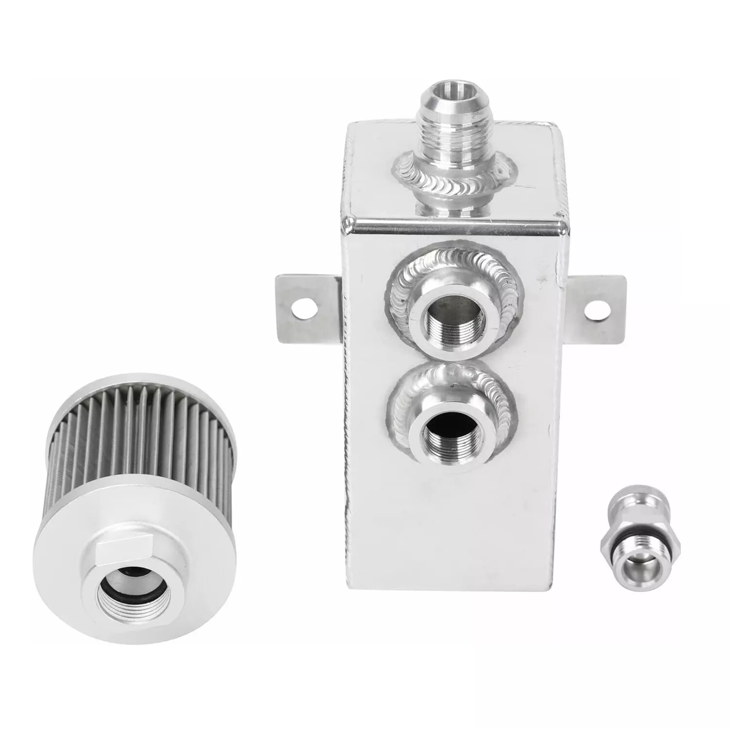 1L Aluminum Baffled Oil Catch Can 10AN Reservoir Tank 2 Port + Filter +Drain Tap