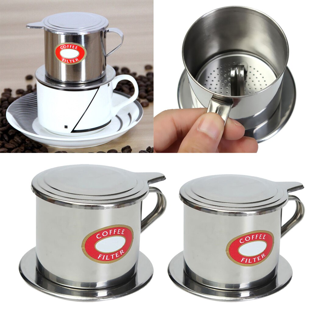 2Pcs Vietnamese Coffee Filter Set French Coffee Slow-Drip Espresso Single Serving Stainless Steel Coffee Maker Pot